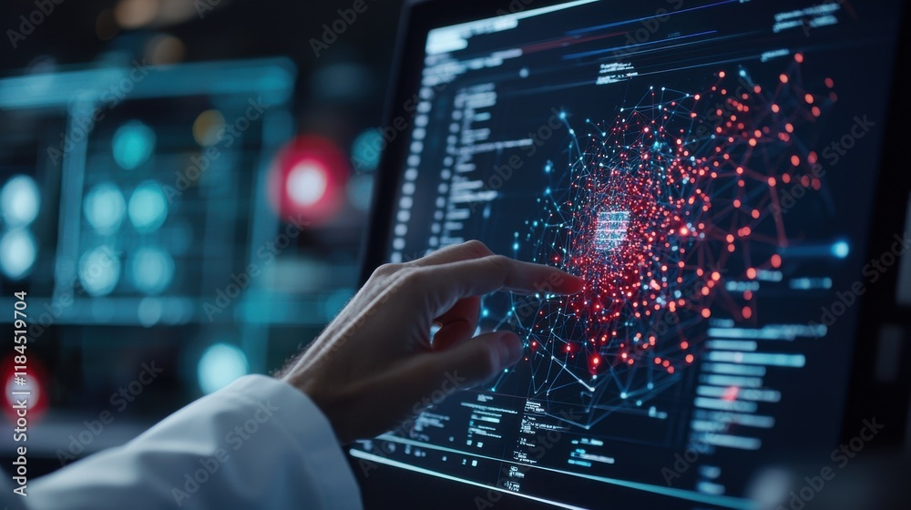 Poster futuristic digital data visualization dashboard with interactive connectivity metrics