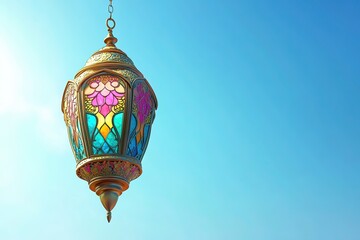 Obraz premium Ornate Stained Glass Lantern Against a Clear Sky