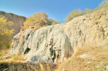 Natural travertine dam on Lake Band-e Haibat in Afghanistan's Band-e Amir National Park