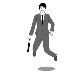 Full body illustration of young man in suits jumping.