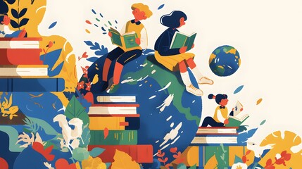 Colorful education flyer promoting activities after school, featuring books and globes