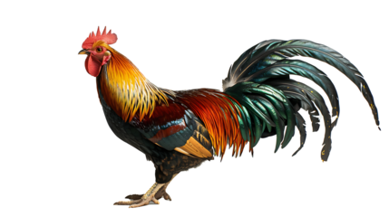 A proud rooster crowing, isolated on white, cut out