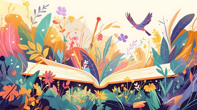 Colorful open book illustration with fanned pages, representing the joy of knowledge acquisition