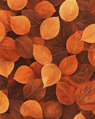 Obraz premium Autumn leaf texture in warm orange and brown tones, showcasing intricate patterns