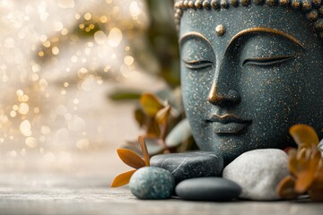 Fototapeta premium A detailed photo of the emerald Buddha statue face, with its tranquil expression and shimmering surface