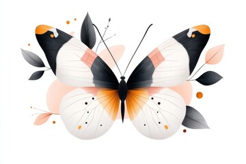 A flat design of a rare butterfly with symmetrical, abstract wings in soft pastel colors