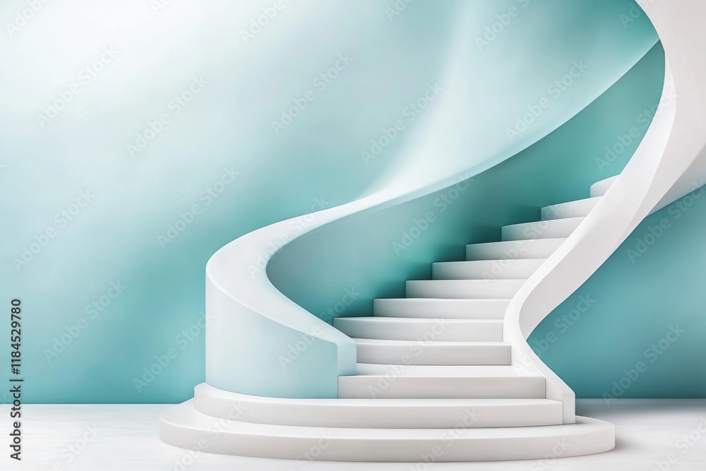 Poster a flat design of a thai ubosot naga staircase, using minimal details and a soft color palette