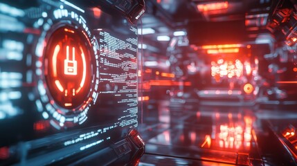 Futuristic Digital Technology Abstract Neon Light Display Interface System