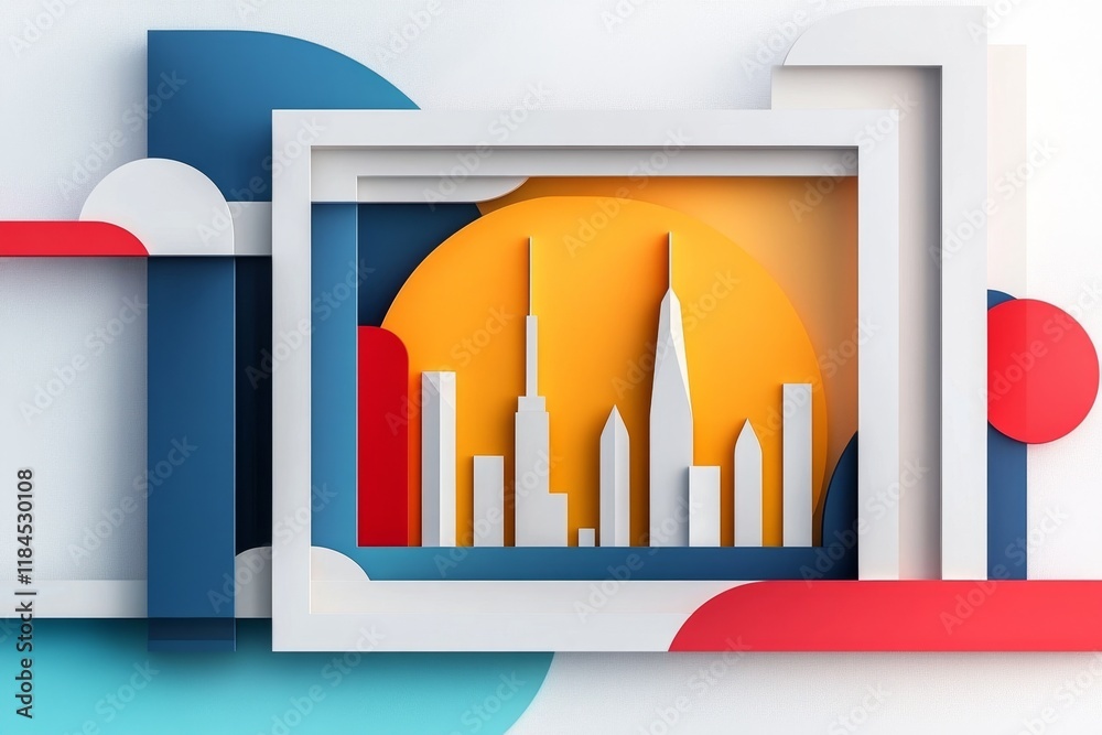 Aufkleber a flat design of the dubai frame, with simple rectangles and a gradient background to highlight its 