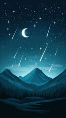 Fototapeta premium Mesmerizing Nightscape with Shooting Stars Cascading over Majestic Mountains