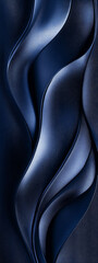 Dark navy blue satin fabric with smooth folds, subtle gradients, and a metallic sheen. An elegant and luxurious abstract background with a wavy, soft pattern.