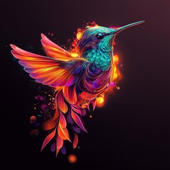 A mesmerizing blend of nature and elemental energy featuring a vibrant hummingbird.