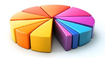 Obraz premium Pie chart illustration with bright segments and percentages for data visualization on a clean white backdrop