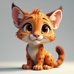Fototapeta premium Adorable Cartoon Bobcat Kitten, isolated background