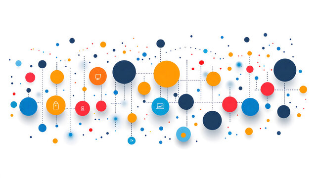 Flat vector timeline with charts, milestones, and analytics on a clean white background