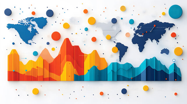Modern infographic with stacked area charts and simple icons, perfect for financial reports on white