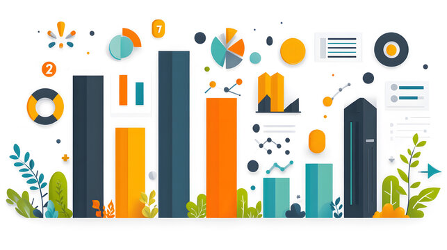 Modern infographic with stacked area charts and simple icons, perfect for financial reports on white