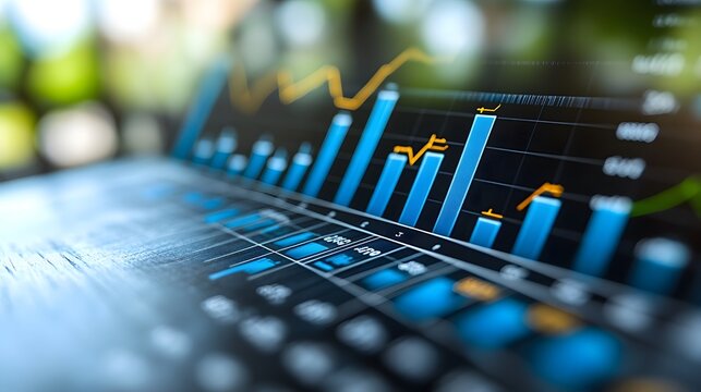 Histogram with vertical bars, trend lines, and a professional look, placed on a white background
