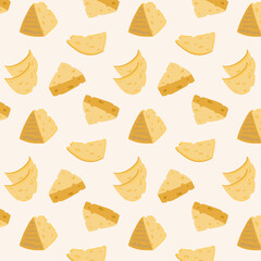 Pattern with pieces of cheese.Vector pattern with pieces of cheese on a colored background.