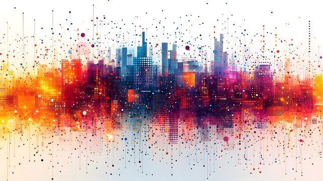 Abstract vector representation of big data, incorporating charts and dots on a white background