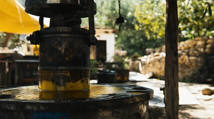 Fototapeta premium Rustic Olive Oil Press with Natural Light
