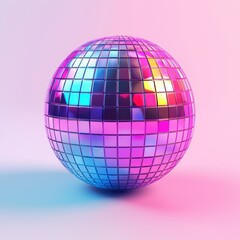 A vibrant disco ball reflecting colorful lights against a soft gradient background, creating a lively, festive atmosphere.