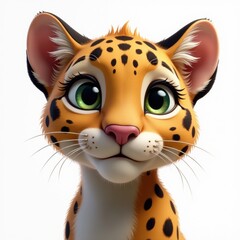 Obraz premium Adorable Cartoon Ocelot Kitten, isolated background