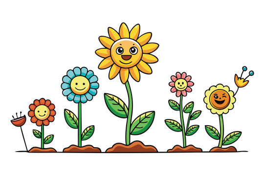 Joyful floral illustrations showing smiling flowers and nature growth, symbolizing positivity, hope, and sustainable growth