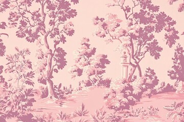 Versatile pink toile fabric suitable for various designs.