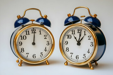Pair of Classic Blue and Gold Alarm Clocks