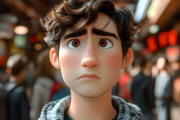 Portrait of a Sad Young Man: A Pensive 3D Animated Character