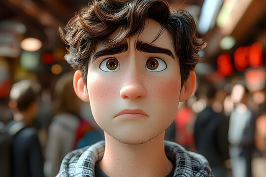 Portrait of a Sad Young Man: A Pensive 3D Animated Character - Powered by Adobe