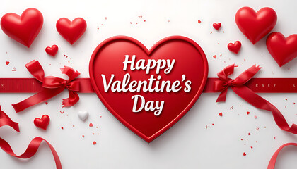 Happy Valentine's Day Background with 3d heart shape and ribbon in Red and White color, applicable for invitation, greeting, celebration card high quality.