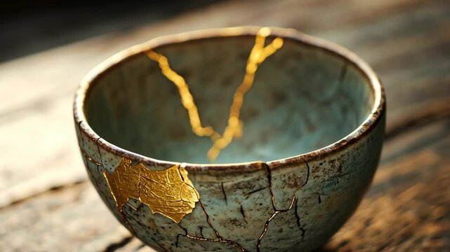 Exploring the beauty of cracked pottery with gold repair techniques in artisan studio