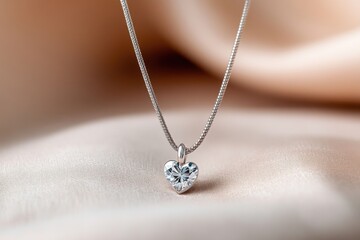 Sparkling diamond heart necklace displayed on velvet cushion with elegant gradient background