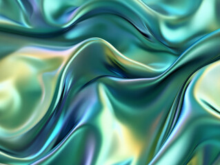 Obraz premium Dark teal and jade green satin fabric. Soft drapery folds with metallic shimmer, smooth gradient lighting, and shadow effects. Blank design.