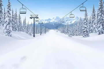 Snowy Mountain Ski Lift 3D Illustration