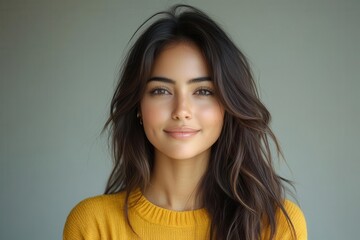 Fototapeta premium confident modern indian woman in contemporary casual attire radiating authentic warmth and approachability against clean studio background
