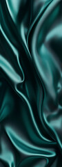 Obraz premium Dark teal aventurine green abstract background. Luxurious silk satin fabric with flowing stripes and soft shimmer. Drapery curtain texture with depth. Blank design.