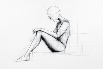 A minimalist depiction of a person sitting alone with a slouched posture, represented by simple black lines and a shadowed backdrop