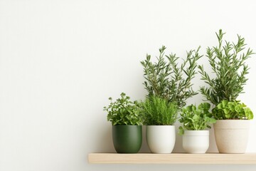A minimalist graphic of a balcony filled with potted herbs and vegetables, with clean lines and muted green tones