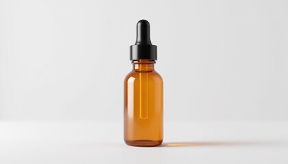 Fototapeta premium Amber glass dropper bottle on white background