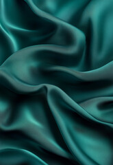 Obraz premium Deep aventurine teal green abstract background. Subtle shimmering silk fabric with smooth gradients and flowing waves. Blank elegant design.