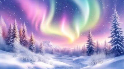 Winter wonderland:  Northern Lights illuminate snowy forest