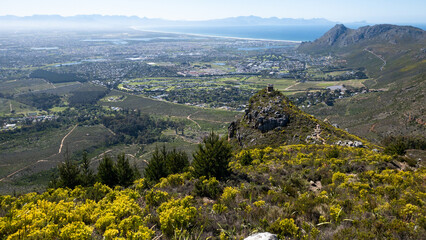 The view from elephants eye cave hike in Cape Town, South Africa. Looking south east over Muizenberg and Tokai.