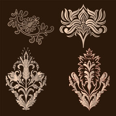 Vector set of damask ornamental elements. Elegant floral abstract elements for design. Perfect for invitations, cards etc.