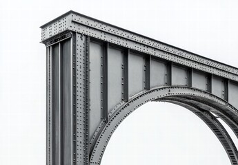 A bridge with a large arch is shown in black and white
