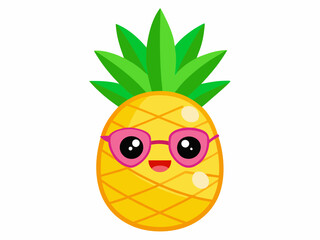 Cute Cartoon Pineapple with Smiling Face and Pink Sunglasses – Fun Tropical Fruit Illustration