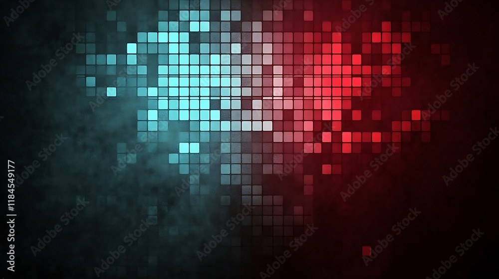 Poster abstract pixelated blue and red gradient background