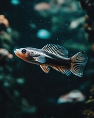 Fototapeta premium A close-up of a fish swimming in an underwater environment, showcasing its vibrant colors.